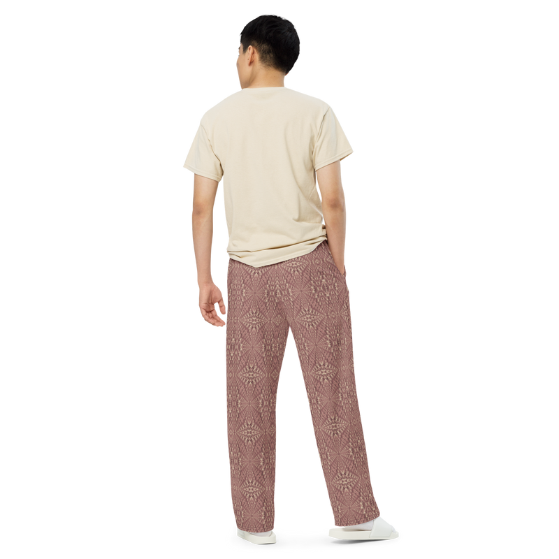 Product name: Recursia Fabrique Unknown Men's Wide Leg Pants In Pink. Keywords: Print: Fabrique Unknown, Men's Clothing, Men's Wide Leg Pants