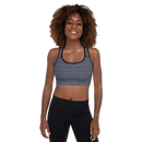 Product name: Recursia Fabrique Unknown II Padded Sports Bra In Blue. Keywords: Athlesisure Wear, Clothing, Print: Fabrique Unknown, Padded Sports Bra, Women's Clothing
