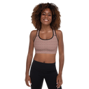 Product name: Recursia Fabrique Unknown II Padded Sports Bra In Pink. Keywords: Athlesisure Wear, Clothing, Print: Fabrique Unknown, Padded Sports Bra, Women's Clothing