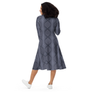 Product name: Recursia Illusions Game Long Sleeve Midi Dress In Blue. Keywords: Clothing, Long Sleeve Midi Dress, Women's Clothing, Print: llusions Game