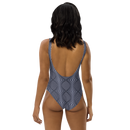 Product name: Recursia Illusions Game One Piece Swimsuit In Blue. Keywords: Clothing, One Piece Swimsuit, Swimwear, Unisex Clothing, Print: llusions Game