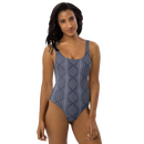 Product name: Recursia Illusions Game One Piece Swimsuit In Blue. Keywords: Clothing, One Piece Swimsuit, Swimwear, Unisex Clothing, Print: llusions Game