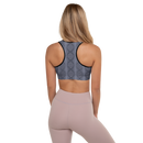 Product name: Recursia Illusions Game Padded Sports Bra In Blue. Keywords: Athlesisure Wear, Clothing, Padded Sports Bra, Women's Clothing, Print: llusions Game