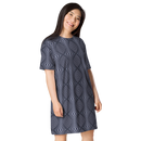 Product name: Recursia Illusions Game T-Shirt Dress In Blue. Keywords: Clothing, T-Shirt Dress, Women's Clothing, Print: llusions Game