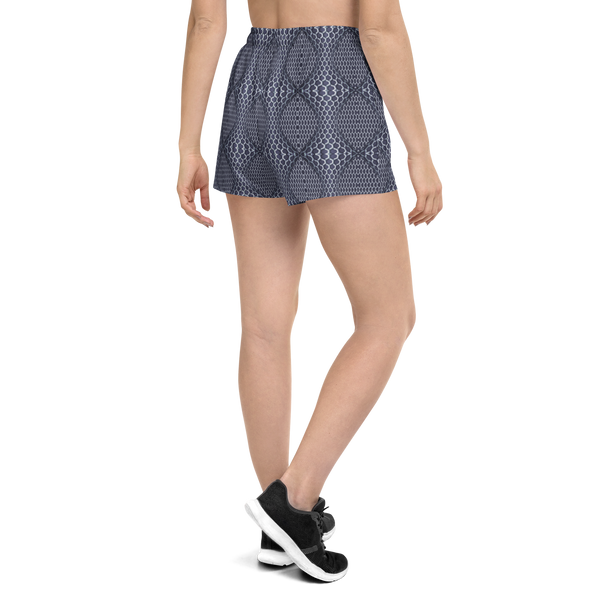 Product name: Recursia Illusions Game Women's Athletic Short Shorts In Blue. Keywords: Athlesisure Wear, Clothing, Men's Athletic Shorts, Print: llusions Game