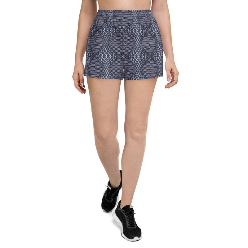 Product name: Recursia Illusions Game Women's Athletic Short Shorts In Blue. Keywords: Athlesisure Wear, Clothing, Men's Athletic Shorts, Print: llusions Game