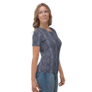 Product name: Recursia Illusions Game Women's Crew Neck T-Shirt In Blue. Keywords: Clothing, Women's Clothing, Women's Crew Neck T-Shirt, Print: llusions Game