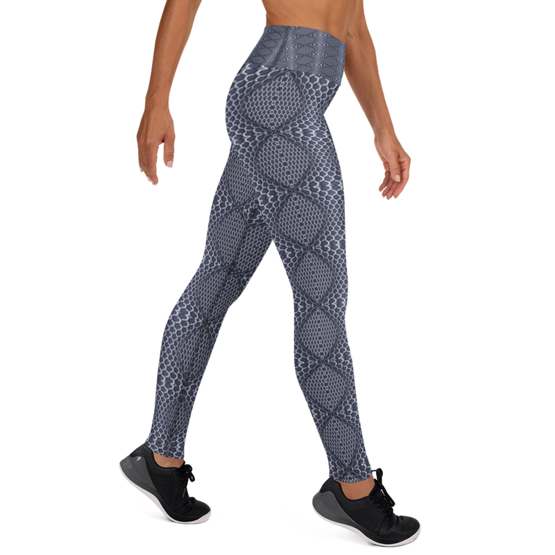 Product name: Recursia Illusions Game Yoga Leggings In Blue. Keywords: Athlesisure Wear, Clothing, Women's Clothing, Yoga Leggings, Print: llusions Game