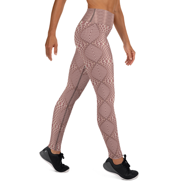 Product name: Recursia Illusions Game Yoga Leggings In Pink. Keywords: Athlesisure Wear, Clothing, Women's Clothing, Yoga Leggings, Print: llusions Game