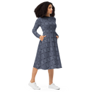 Product name: Recursia Indranet Long Sleeve Midi Dress In Blue. Keywords: Clothing, Print: Indranet, Long Sleeve Midi Dress, Women's Clothing