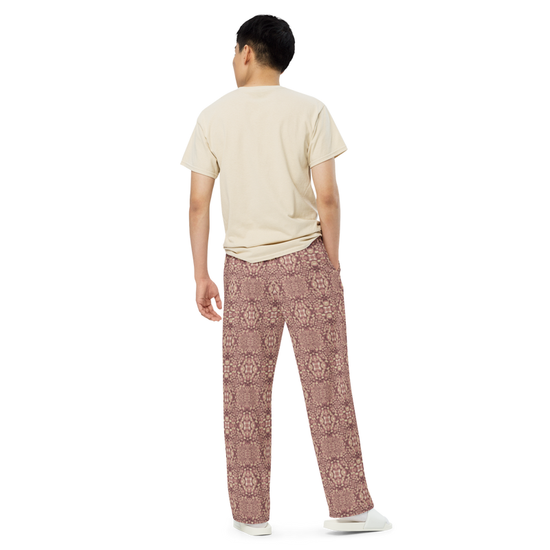 Product name: Recursia Indranet Men's Wide Leg Pants In Pink. Keywords: Print: Indranet, Men's Clothing, Men's Wide Leg Pants