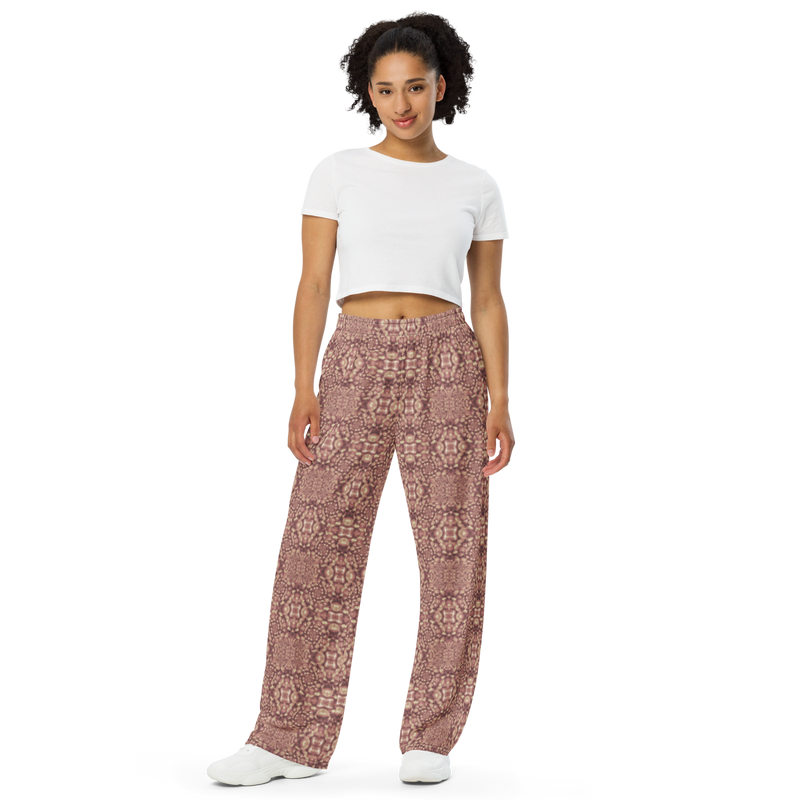 Product name: Recursia Indranet Women's Wide Leg Pants In Pink. Keywords: Print: Indranet, Women's Wide Leg Pants