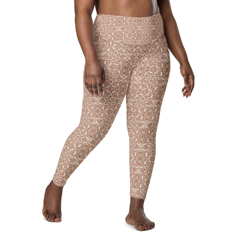 Product name: Recursia Lotus Light Leggings With Pockets In Pink. Keywords: Athlesisure Wear, Clothing, Leggings with Pockets, Print: Lotus Light, Women's Clothing