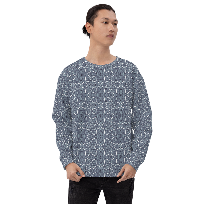 Product name: Recursia Lotus Light Men's Sweatshirt In Blue. Keywords: Athlesisure Wear, Clothing, Print: Lotus Light, Men's Athlesisure, Men's Clothing, Men's Sweatshirt, Men's Tops