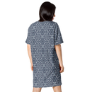 Product name: Recursia Lotus Light T-Shirt Dress In Blue. Keywords: Clothing, Print: Lotus Light, T-Shirt Dress, Women's Clothing