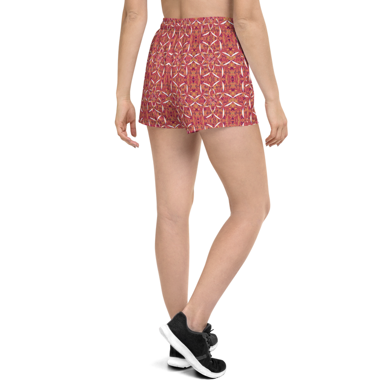Product name: Recursia Lotus Light Women's Athletic Short Shorts. Keywords: Athlesisure Wear, Clothing, Print: Lotus Light, Men's Athletic Shorts