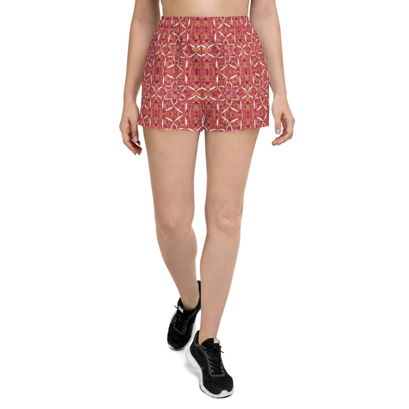 Product name: Recursia Lotus Light Women's Athletic Short Shorts. Keywords: Athlesisure Wear, Clothing, Print: Lotus Light, Men's Athletic Shorts