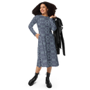 Product name: Recursia Mind Gem III Long Sleeve Midi Dress In Blue. Keywords: Clothing, Long Sleeve Midi Dress, Print: Mind Gem, Women's Clothing