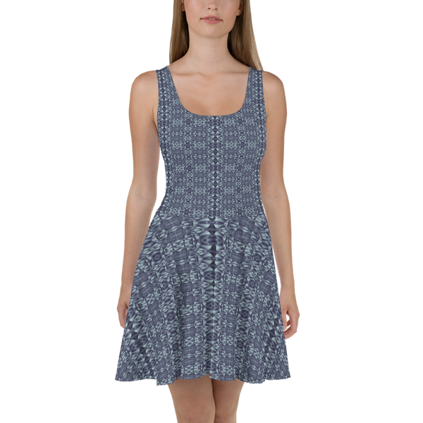 Product name: Recursia Mind Gem I Skater Dress In Blue. Keywords: Clothing, Print: Mind Gem, Skater Dress, Women's Clothing