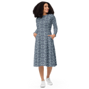 Product name: Recursia Mind Gem II Long Sleeve Midi Dress In Blue. Keywords: Clothing, Long Sleeve Midi Dress, Print: Mind Gem, Women's Clothing