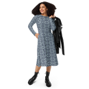 Product name: Recursia Mind Gem II Long Sleeve Midi Dress In Blue. Keywords: Clothing, Long Sleeve Midi Dress, Print: Mind Gem, Women's Clothing