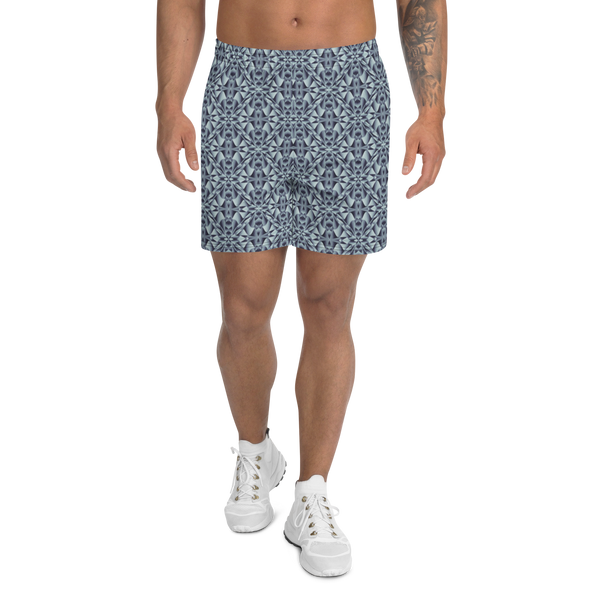 Product name: Recursia Mind Gem II Men's Athletic Shorts In Blue. Keywords: Athlesisure Wear, Clothing, Men's Athlesisure, Men's Athletic Shorts, Men's Clothing, Print: Mind Gem