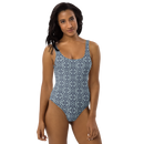 Product name: Recursia Mind Gem II One Piece Swimsuit In Blue. Keywords: Clothing, Print: Mind Gem, One Piece Swimsuit, Swimwear, Unisex Clothing