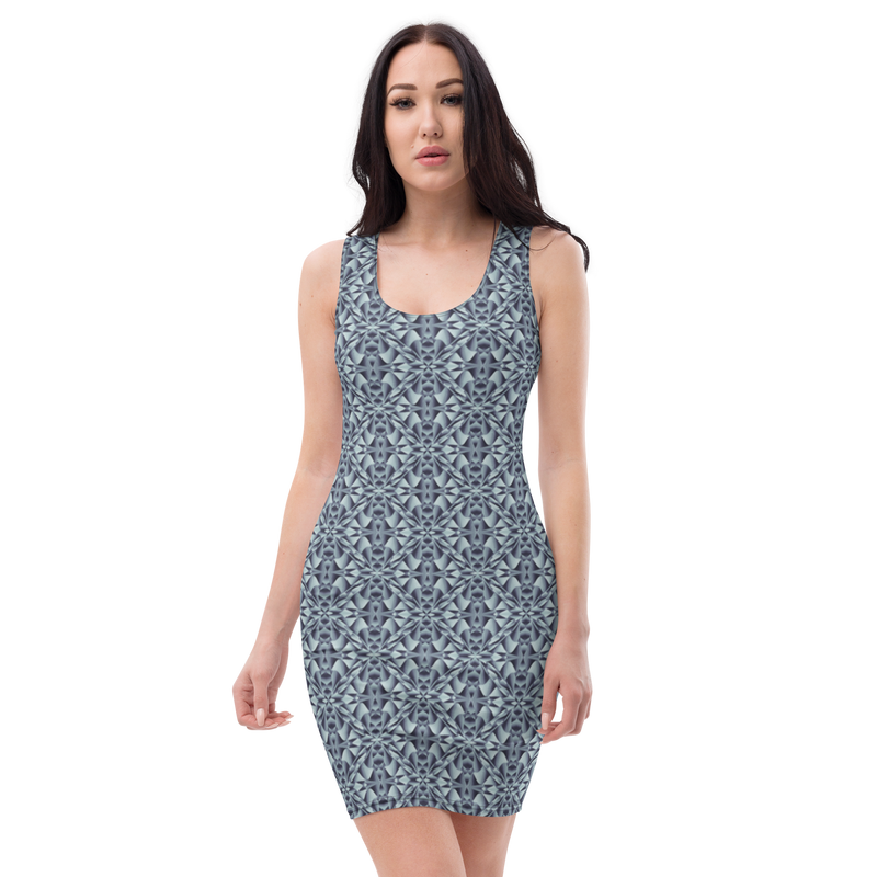 Product name: Recursia Mind Gem II Pencil Dress In Blue. Keywords: Clothing, Print: Mind Gem, Pencil Dress, Women's Clothing