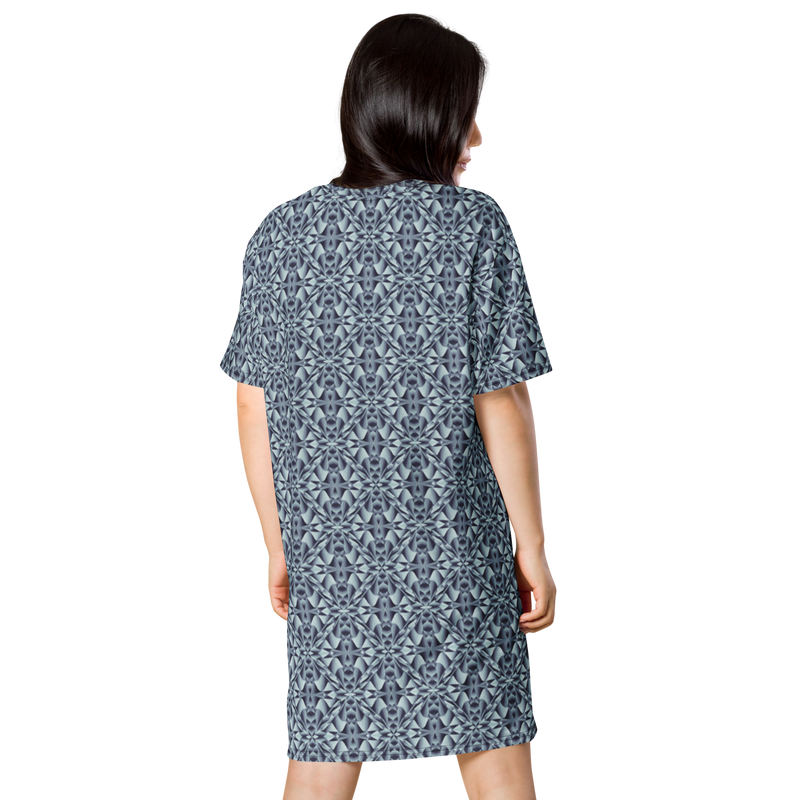 Product name: Recursia Mind Gem II T-Shirt Dress In Blue. Keywords: Clothing, Print: Mind Gem, T-Shirt Dress, Women's Clothing