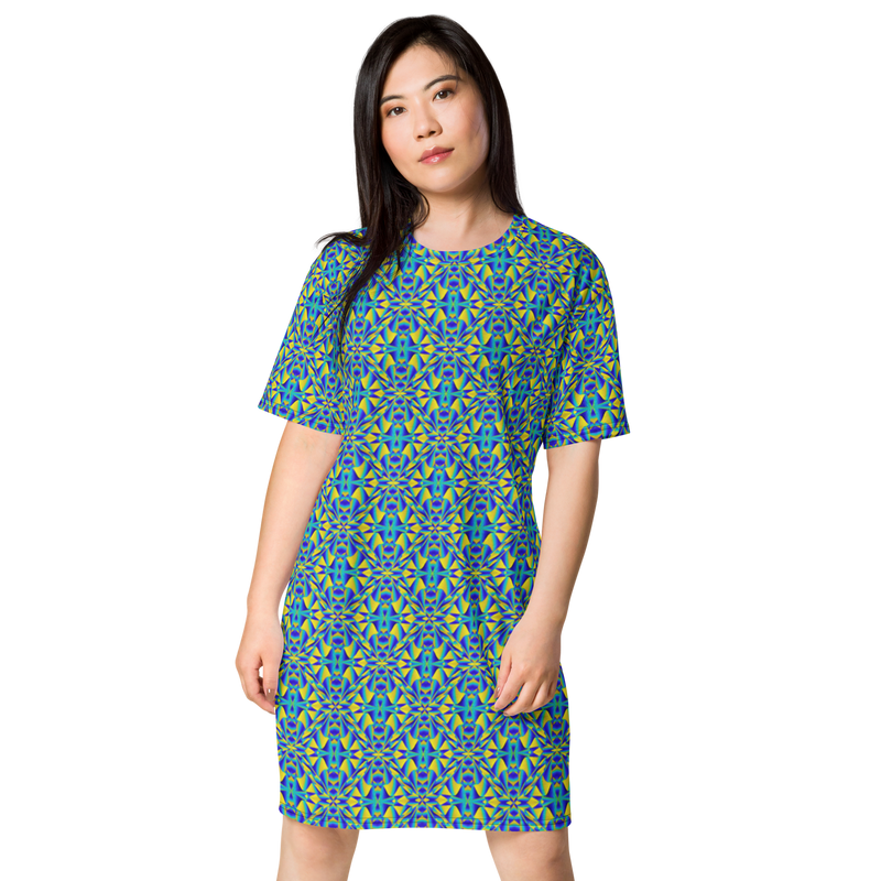 Product name: Recursia Mind Gem II T-Shirt Dress. Keywords: Clothing, Print: Mind Gem, T-Shirt Dress, Women's Clothing