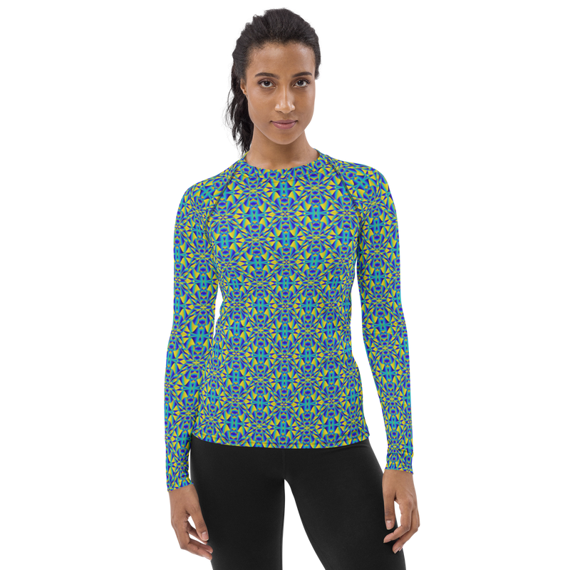 Product name: Recursia Mind Gem II Women's Rash Guard. Keywords: Print: Mind Gem, Women's Rash Guard