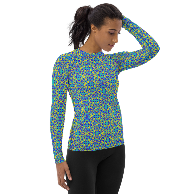 Product name: Recursia Mind Gem II Women's Rash Guard. Keywords: Print: Mind Gem, Women's Rash Guard