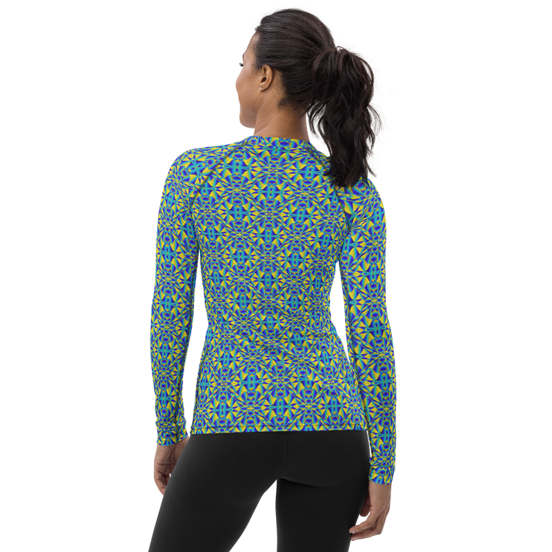 Product name: Recursia Mind Gem II Women's Rash Guard. Keywords: Print: Mind Gem, Women's Rash Guard
