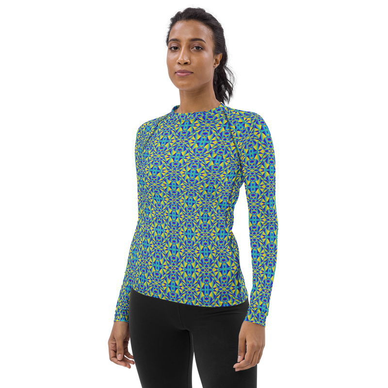Product name: Recursia Mind Gem II Women's Rash Guard. Keywords: Print: Mind Gem, Women's Rash Guard