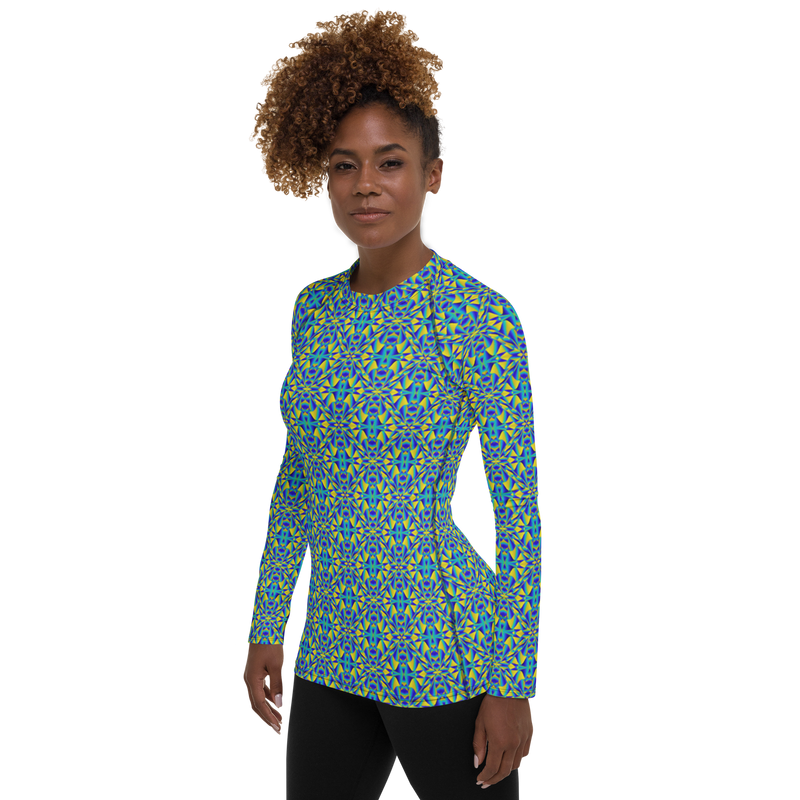 Product name: Recursia Mind Gem II Women's Rash Guard. Keywords: Print: Mind Gem, Women's Rash Guard