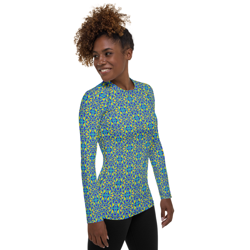 Product name: Recursia Mind Gem II Women's Rash Guard. Keywords: Print: Mind Gem, Women's Rash Guard