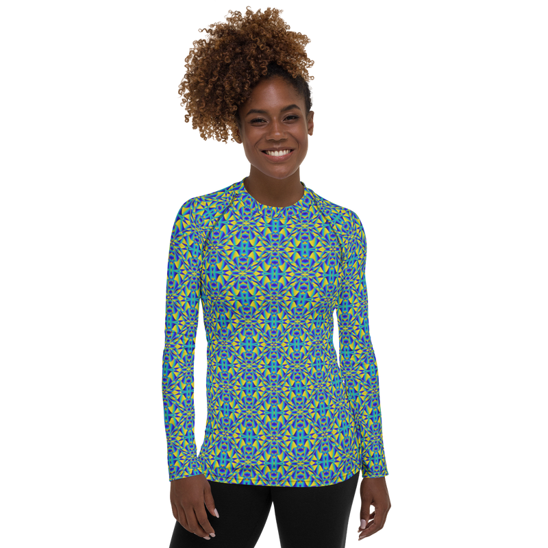 Product name: Recursia Mind Gem II Women's Rash Guard. Keywords: Print: Mind Gem, Women's Rash Guard