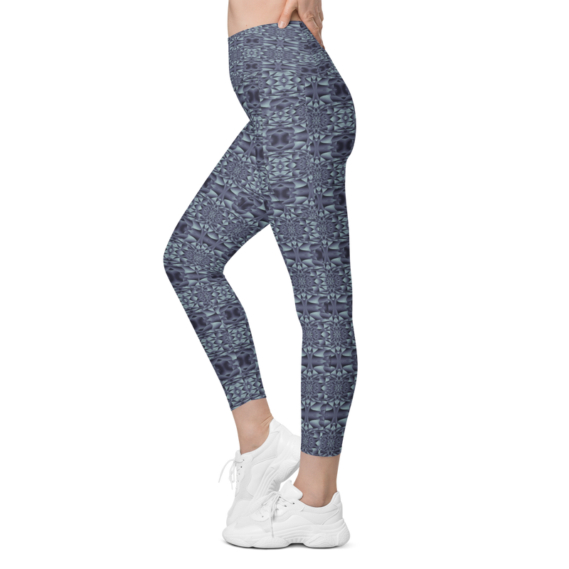 Product name: Recursia Mind Gem IV Leggings With Pockets In Blue. Keywords: Athlesisure Wear, Clothing, Leggings with Pockets, Print: Mind Gem, Women's Clothing
