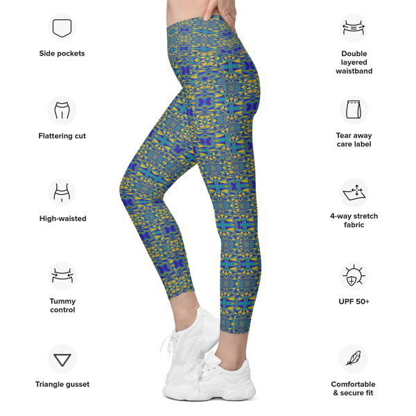 Product name: Recursia Mind Gem IV Leggings With Pockets. Keywords: Athlesisure Wear, Clothing, Leggings with Pockets, Print: Mind Gem, Women's Clothing