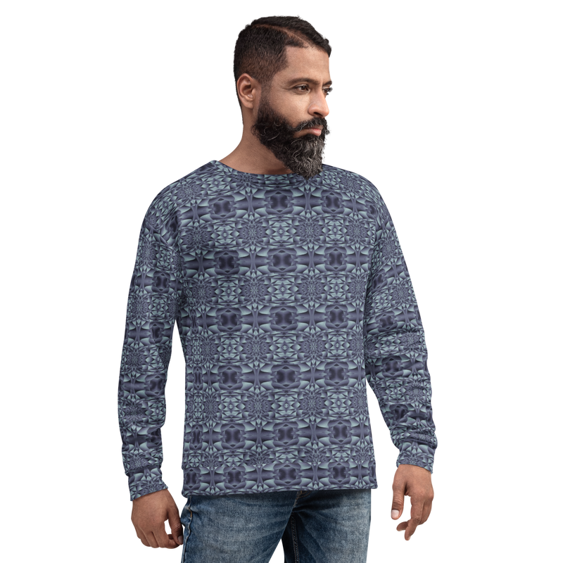 Product name: Recursia Mind Gem Men's Sweatshirt In Blue. Keywords: Athlesisure Wear, Clothing, Men's Athlesisure, Men's Clothing, Men's Sweatshirt, Men's Tops, Print: Mind Gem