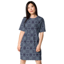 Product name: Recursia Mind Gem IV T-Shirt Dress In Blue. Keywords: Clothing, Print: Mind Gem, T-Shirt Dress, Women's Clothing