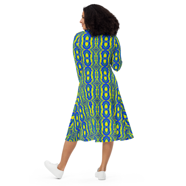 Product name: Recursia Mind Gem I Long Sleeve Midi Dress. Keywords: Clothing, Long Sleeve Midi Dress, Print: Mind Gem, Women's Clothing