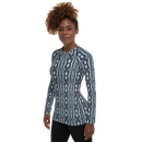 Product name: Recursia Mind Gem III Women's Rash Guard In Blue. Keywords: Print: Mind Gem, Women's Rash Guard