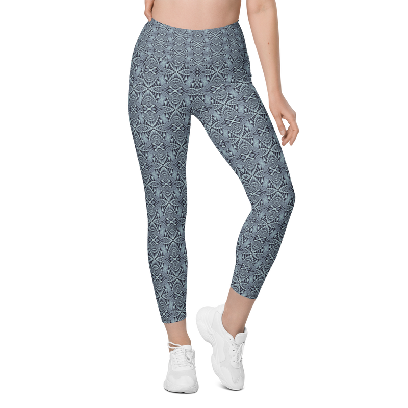 Product name: Recursia Mind Gem Leggings With Pockets In Blue. Keywords: Athlesisure Wear, Clothing, Leggings with Pockets, Print: Mind Gem, Women's Clothing