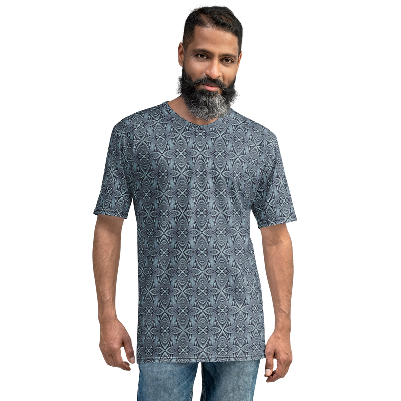 Product name: Recursia Mind Gem IV Men's Crew Neck T-Shirt In Blue. Keywords: Clothing, Men's Clothing, Men's Crew Neck T-Shirt, Men's Tops, Print: Mind Gem