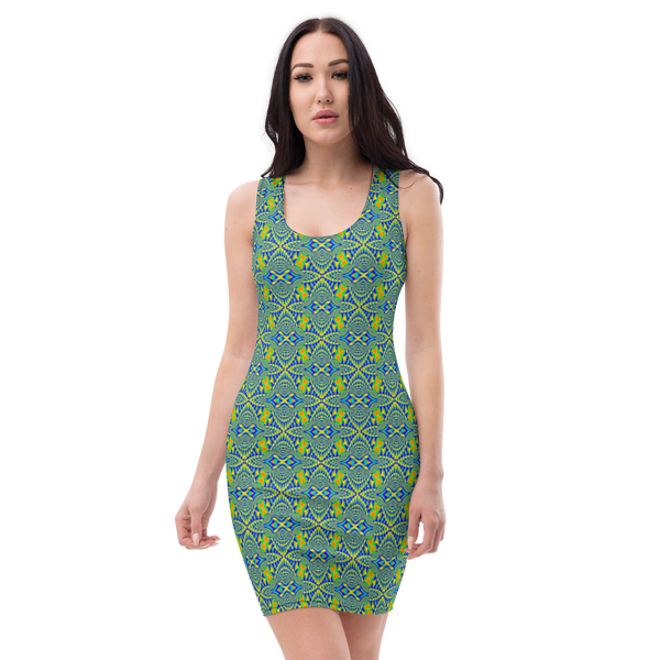 Product name: Recursia Mind Gem IV Pencil Dress. Keywords: Clothing, Print: Mind Gem, Pencil Dress, Women's Clothing