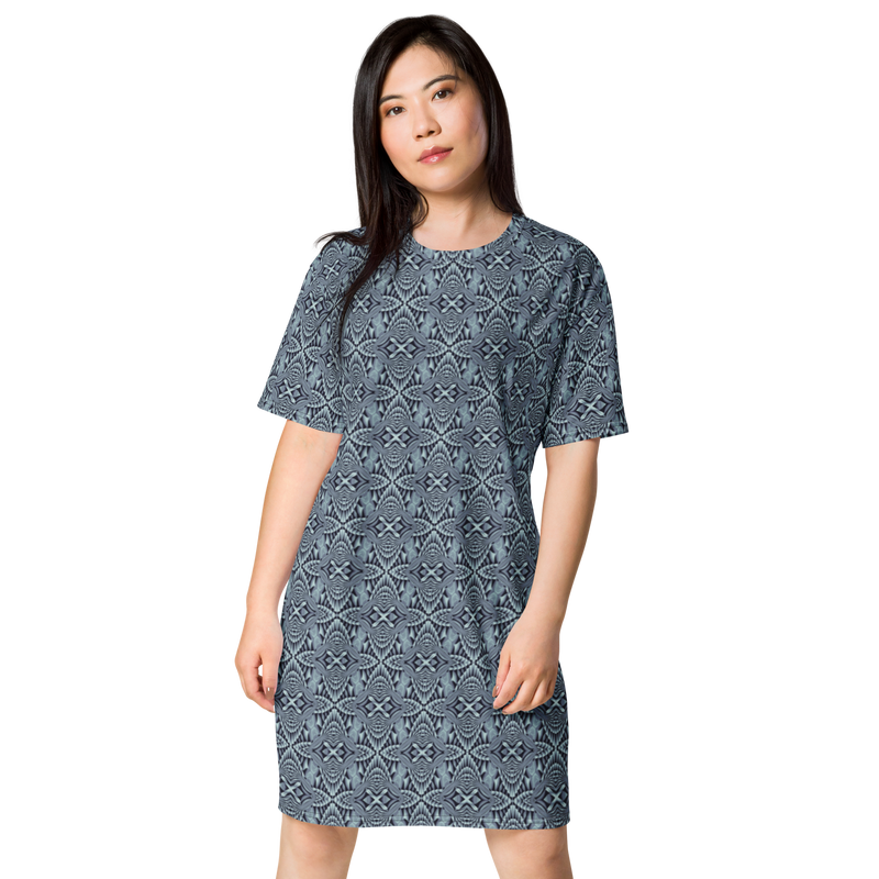 Product name: Recursia Mind Gem T-Shirt Dress In Blue. Keywords: Clothing, Print: Mind Gem, T-Shirt Dress, Women's Clothing