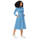 Product name: Recursia Modern MoirÃ© III Long Sleeve Midi Dress In Blue. Keywords: Clothing, Long Sleeve Midi Dress, Print: Modern MoirÃ©, Women's Clothing