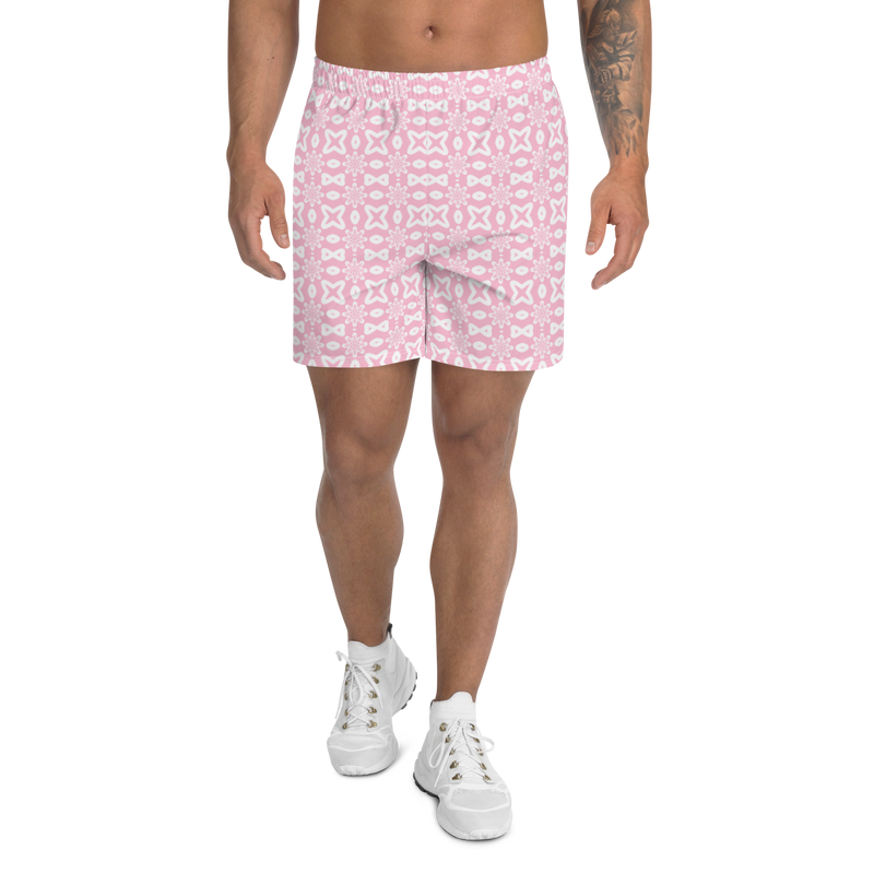 Product name: Recursia Modern MoirÃ© V Men's Athletic Shorts In Pink. Keywords: Athlesisure Wear, Clothing, Men's Athlesisure, Men's Athletic Shorts, Men's Clothing, Print: Modern MoirÃ©