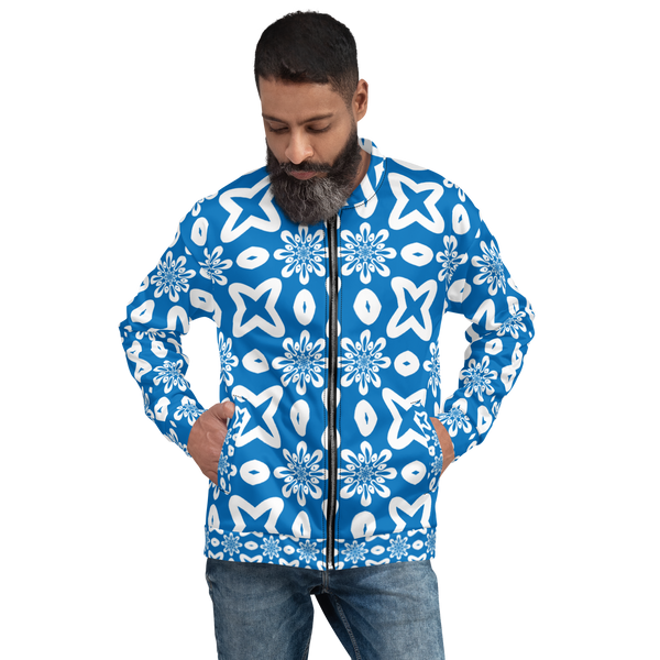 Product name: Recursia Modern MoirÃ© V Men's Bomber Jacket In Blue. Keywords: Clothing, Men's Bomber Jacket, Men's Clothing, Men's Tops, Print: Modern MoirÃ©
